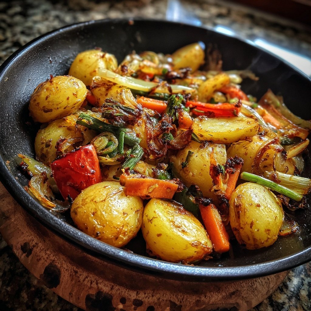 Mittagessen mit Kartoffel-Gemüse-Pfanne